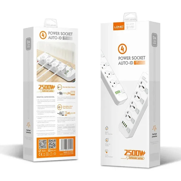 LDNIO SC4408 2500W 4 Socket & 4 USB Port Power Strip